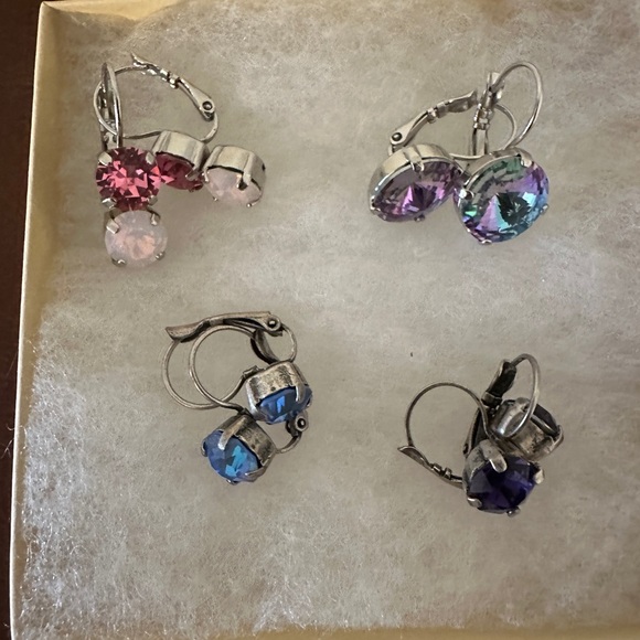 Swarovski crystal earrings 4 pair, pink, purple/blue, blue and dark purple. - Picture 2 of 3